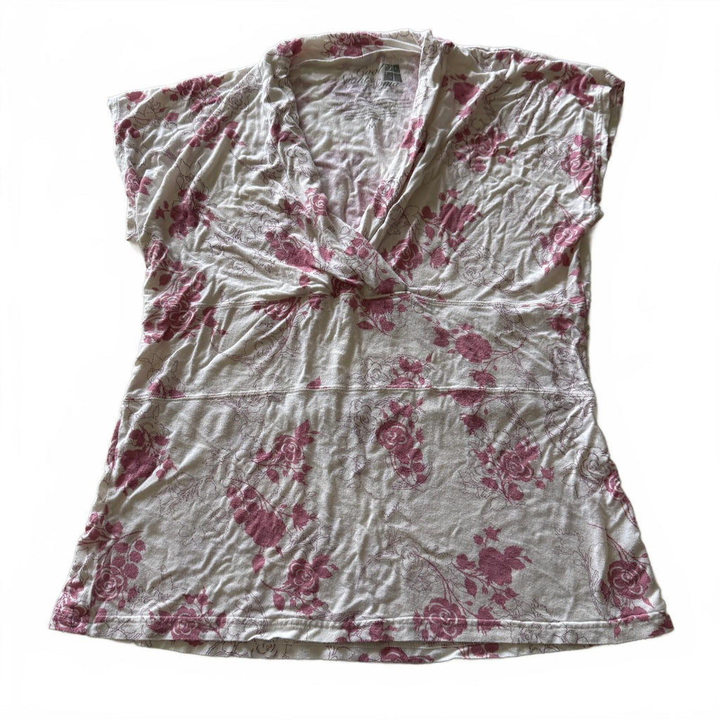 Cool Nights by Soma Floral Print V-Neck Short Sleeve Top Size M