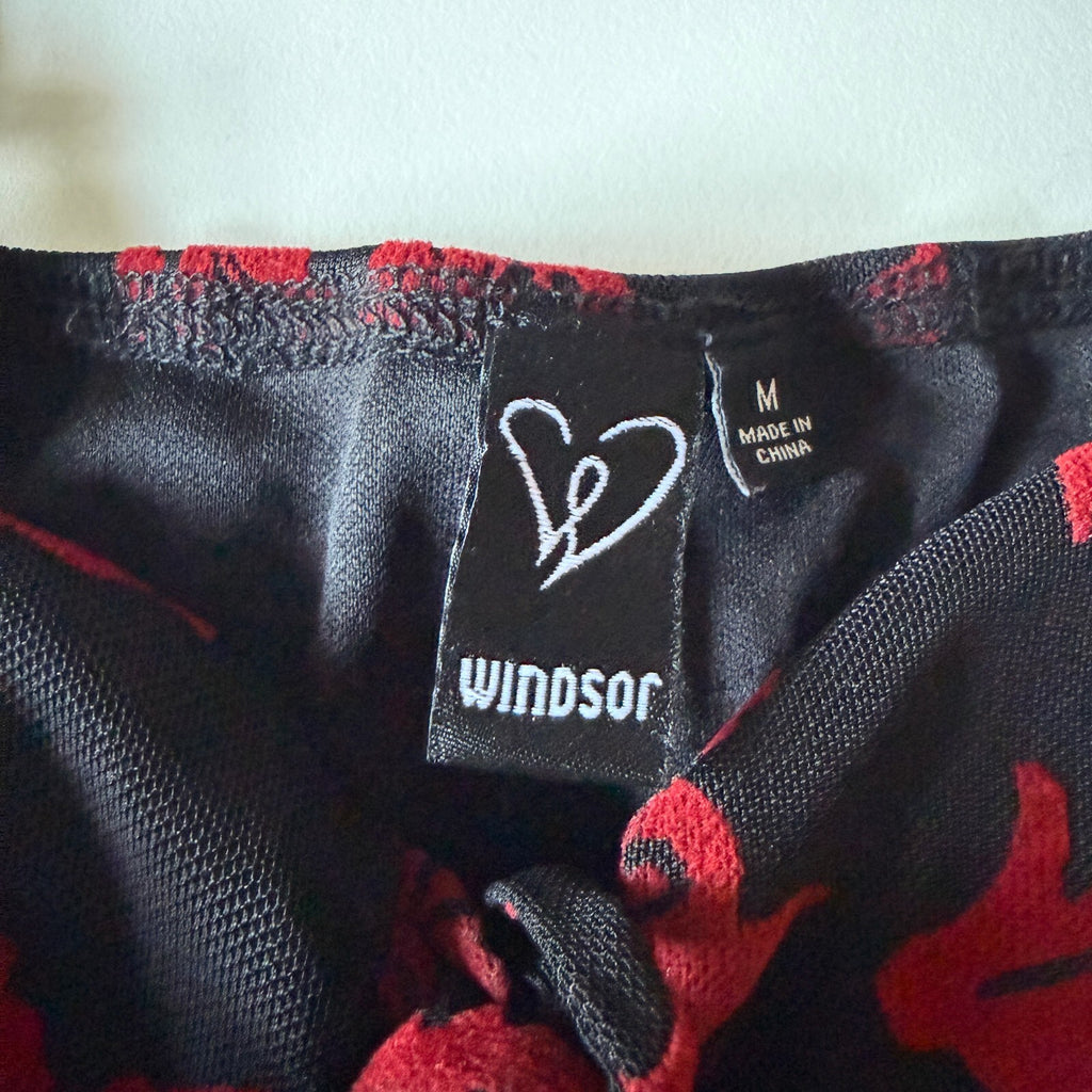Windsor Medium Black and Red Floral Fairy Crop Top with Adjustable Straps