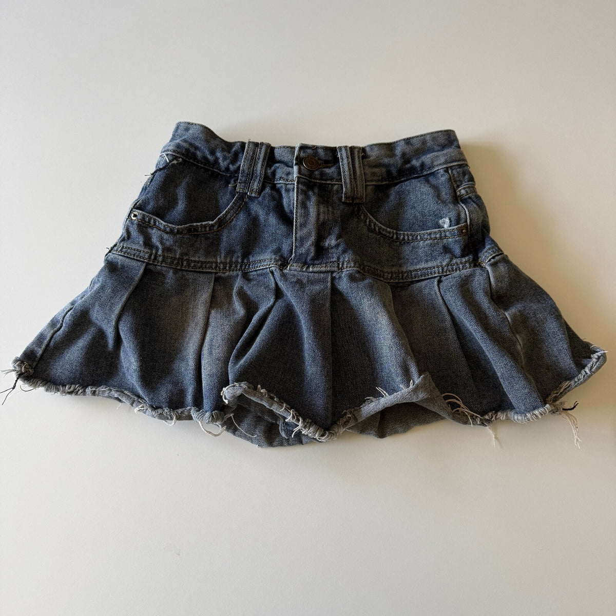 Goldtrans Denim Pleated Mini Skort Raw Frayed Hem Grunge Y2K Low Rise