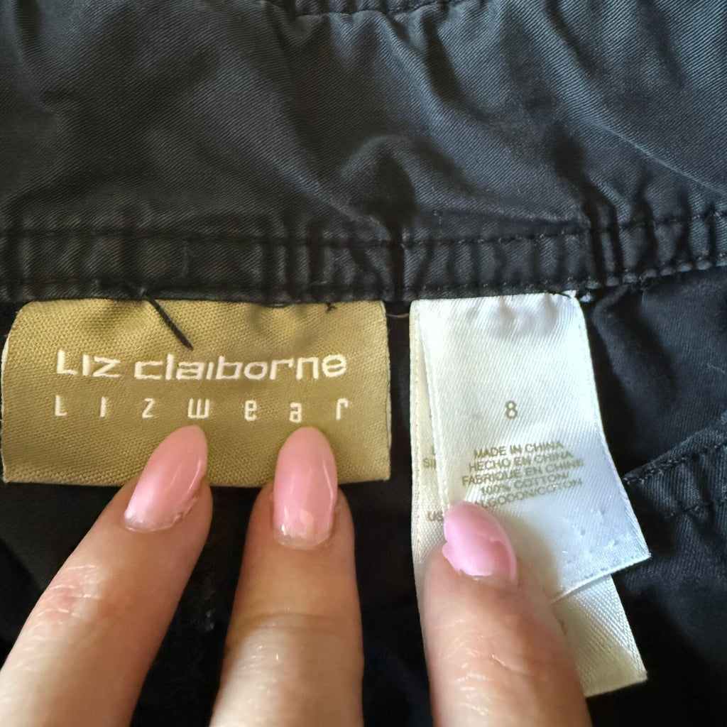 Liz Claiborne Lizwear Black Cargo Capri Pants Tie Hem Cargo Pockets Sz 8 Y2K