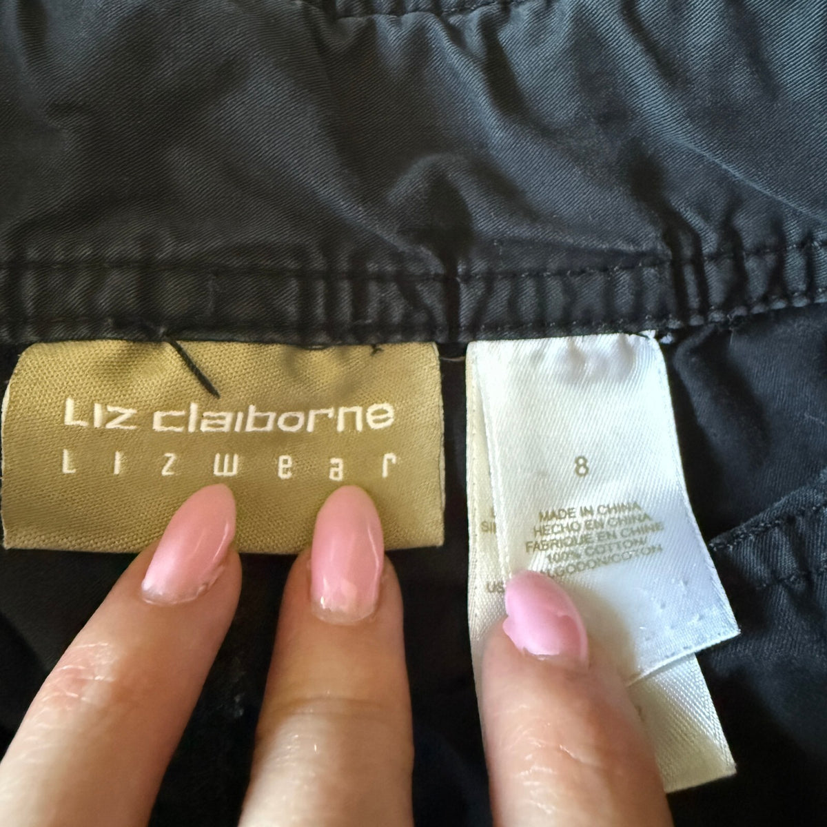 Liz Claiborne Lizwear Black Cargo Capri Pants Tie Hem Cargo Pockets Sz 8 Y2K