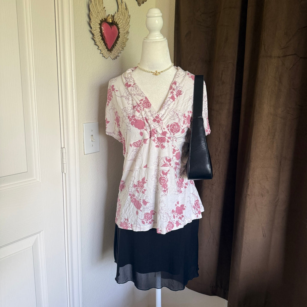 Cool Nights by Soma Floral Print V-Neck Short Sleeve Top Size M