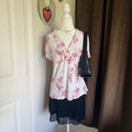 Cool Nights by Soma Floral Print V-Neck Short Sleeve Top Size M