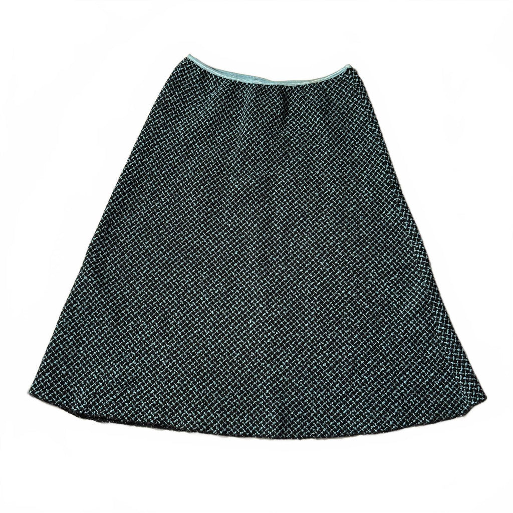 Vintage Espresso Black Blue Boucle Tweed A-Line Midi Skirt Sz Large USA Made