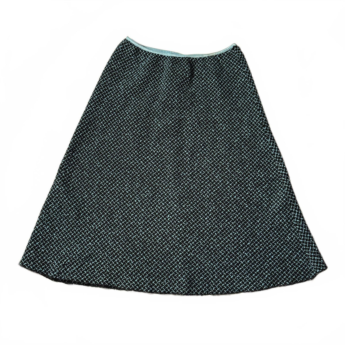 Vintage Espresso Black Blue Boucle Tweed A-Line Midi Skirt Sz Large USA Made