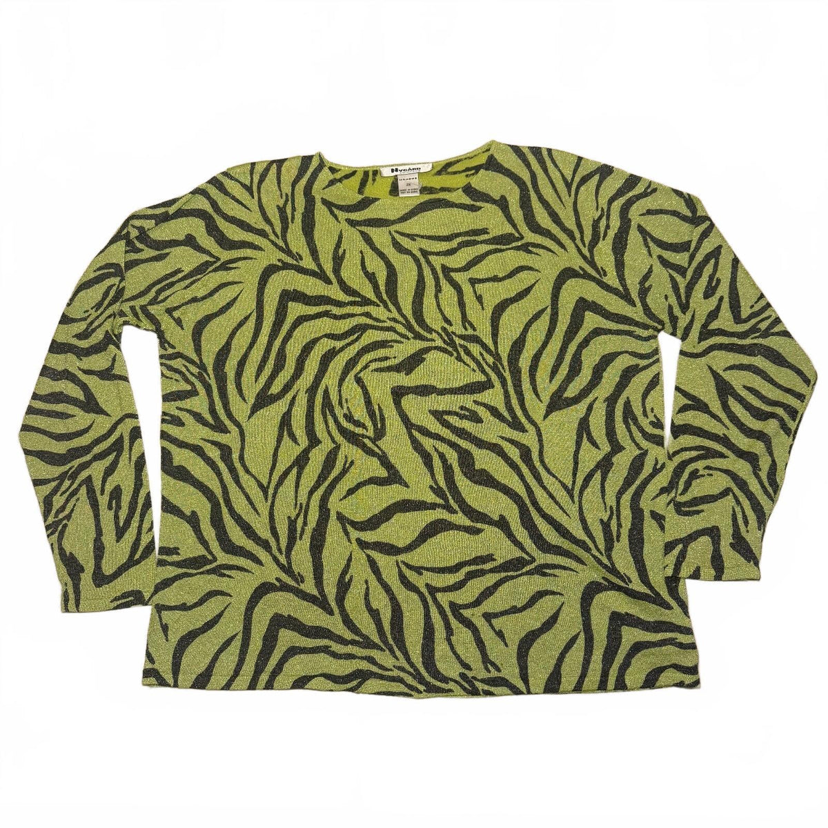 Peter Nygard Collection Womens 2X Green and Black Zebra Print Silk Blend Sweater