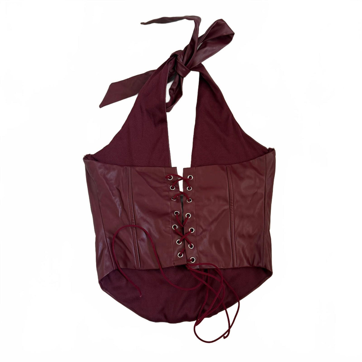 Windsor Undeniable Flair Halter Corset Top Burgundy Faux Leather Witchy Fall