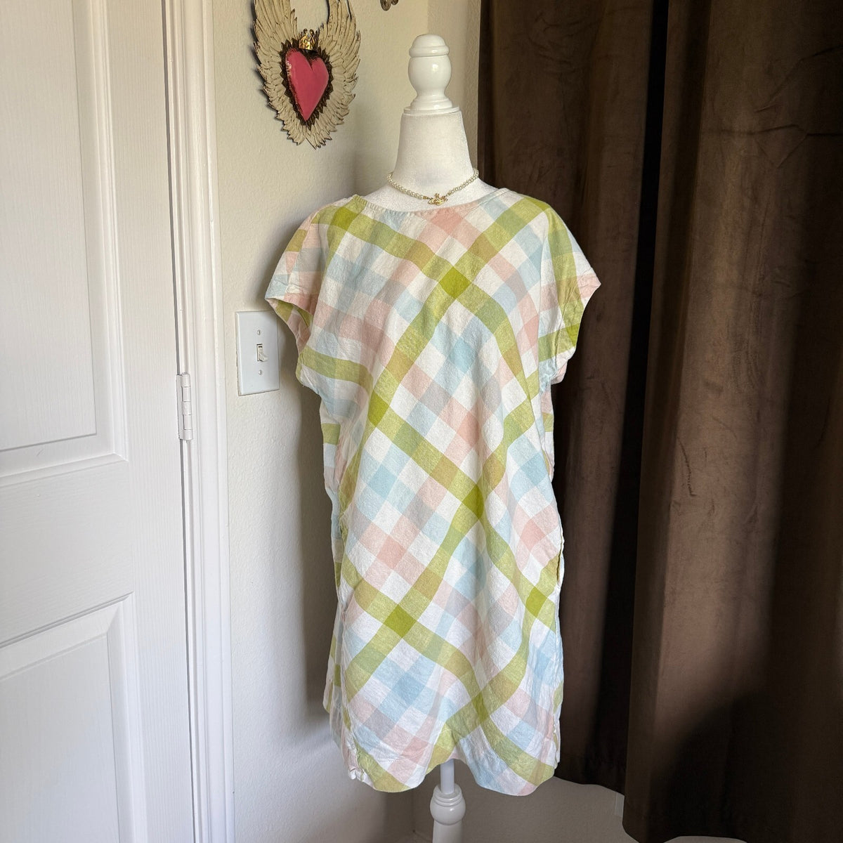 Peyton & Parker Large Linen Cotton Button-Back Dress Pastel Cottagecore Boho