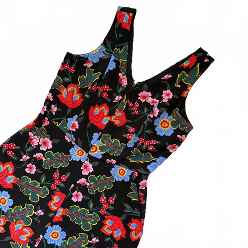 Ann Taylor Factory Floral Wide Leg Jumpsuit Black Petite 4P Sleeveless