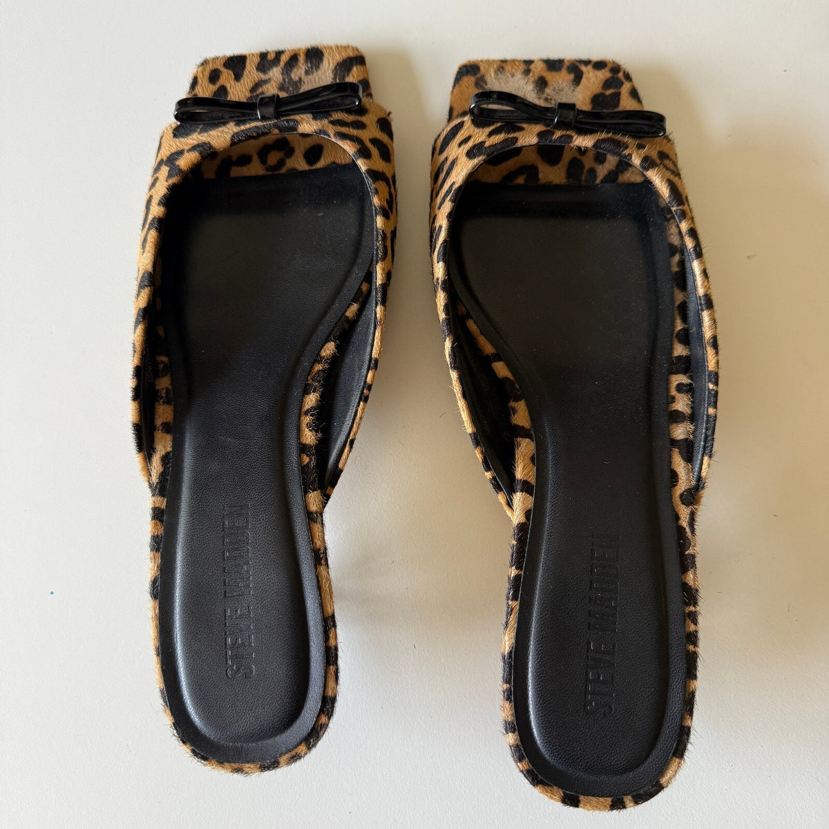 Steve Madden Meme Leopard Calf Hair Mule Slides Bow Kitten Heel Y2K Sz 10