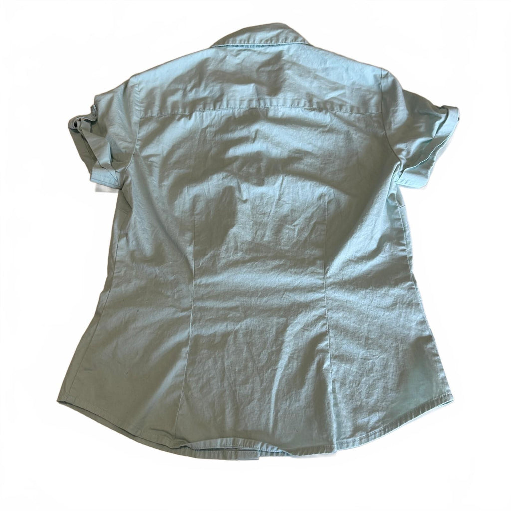 Ann Taylor Cotton Teal Women's Short Sleeve Button-up Office Siren Corporate