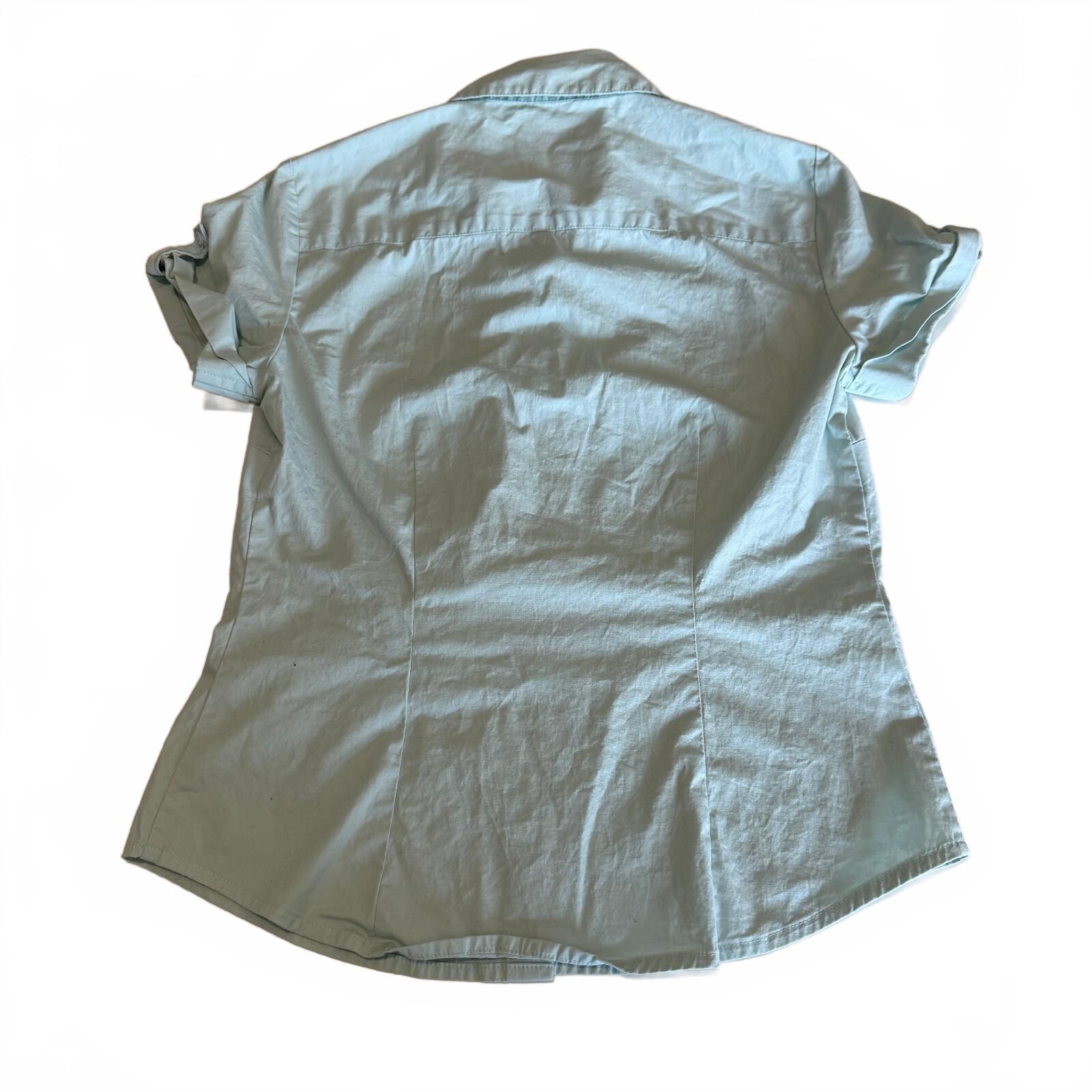 Ann Taylor Cotton Teal Women's Short Sleeve Button-up Office Siren Corporate