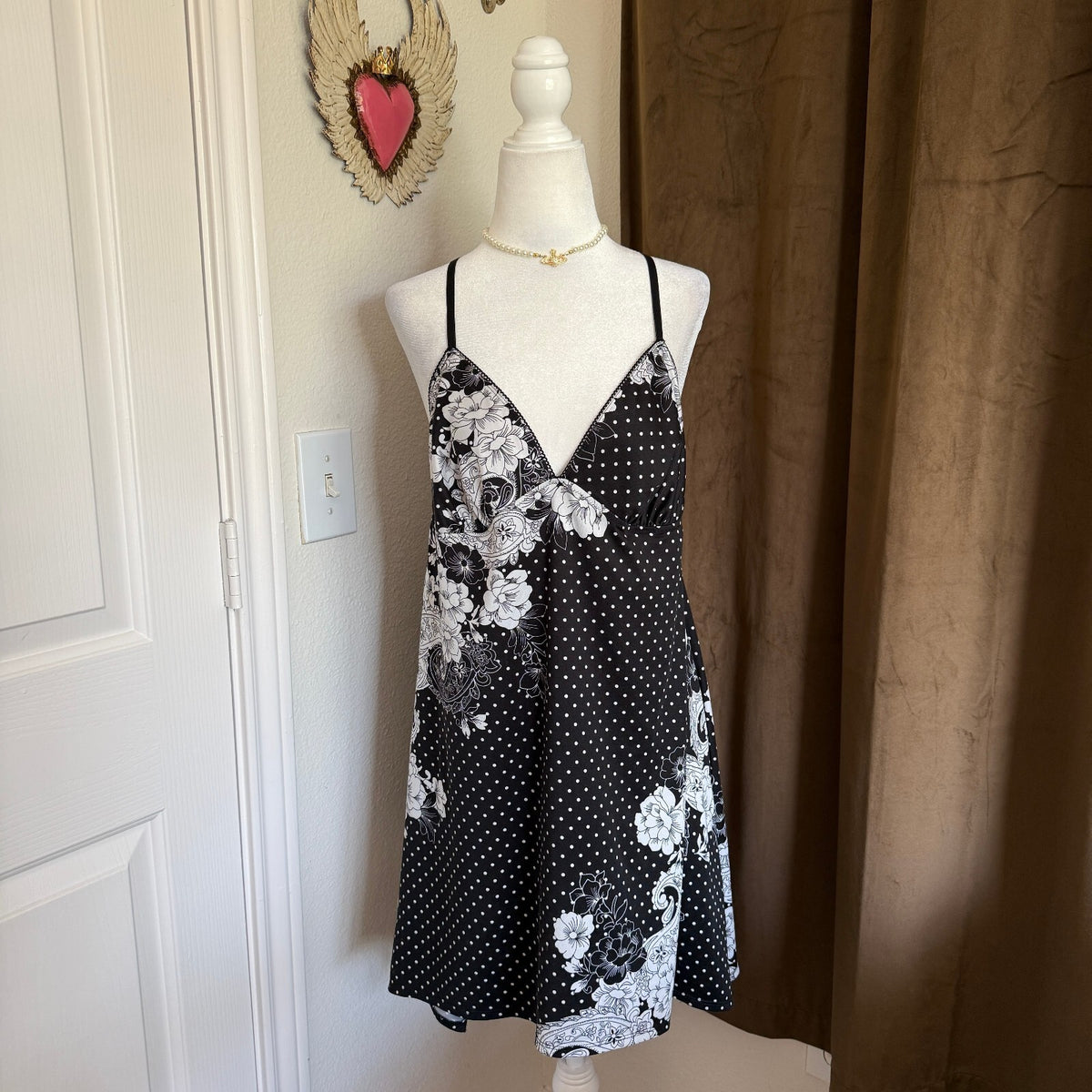 Coquette Women's Polka Dot Slipdress Floral Romantic Racerback Secret Treasures