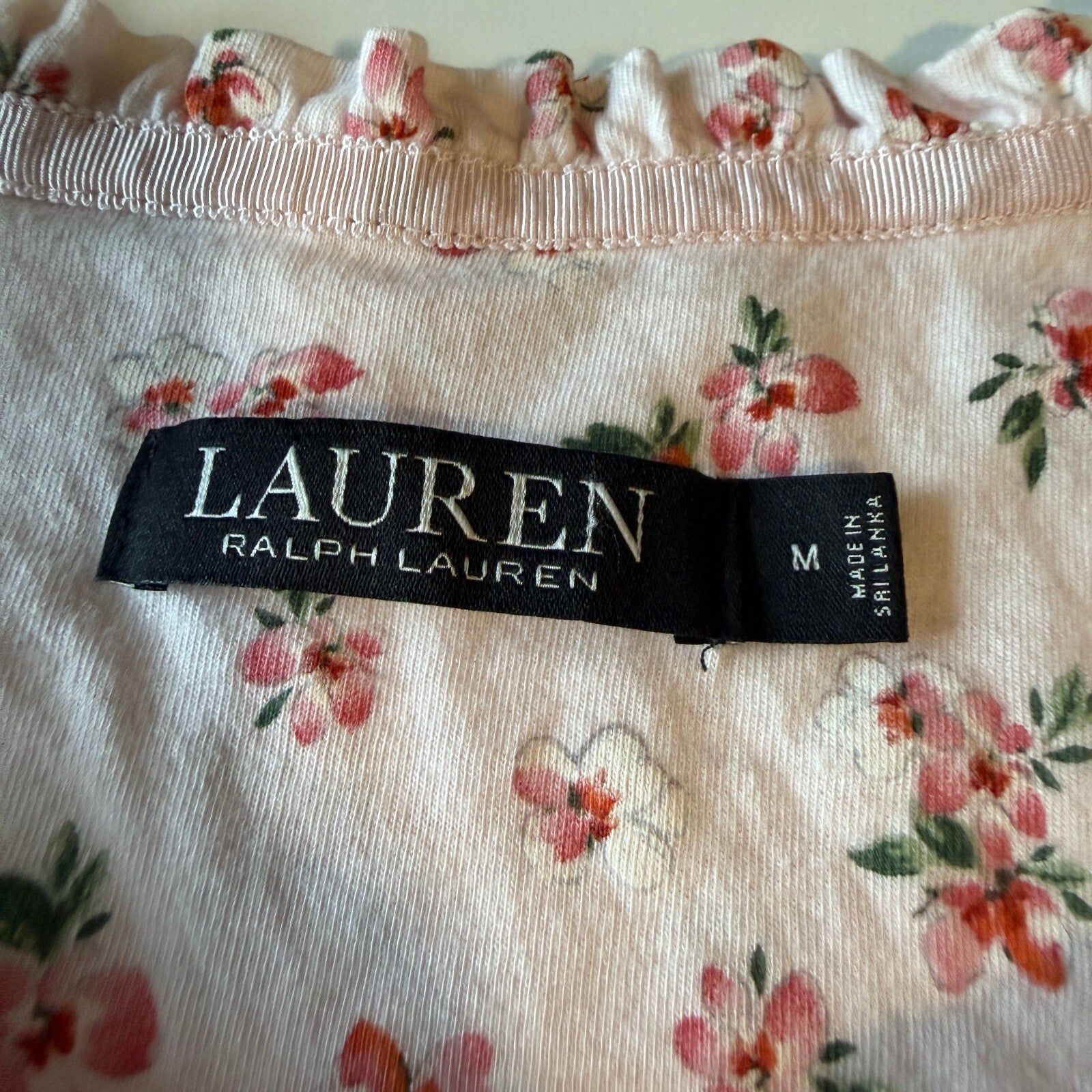 Floral Romantic Lauren Ralph Lauren Pink Flutter Sleeve Women's Nightgown Sz M
