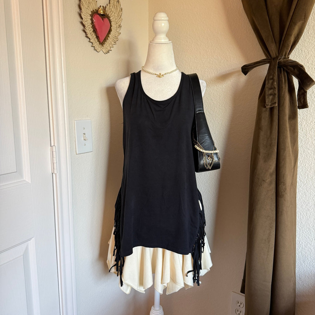 Mossimo Supply Co. Black Western Boho Sleeveless Fringe Tank Top Size M Fall