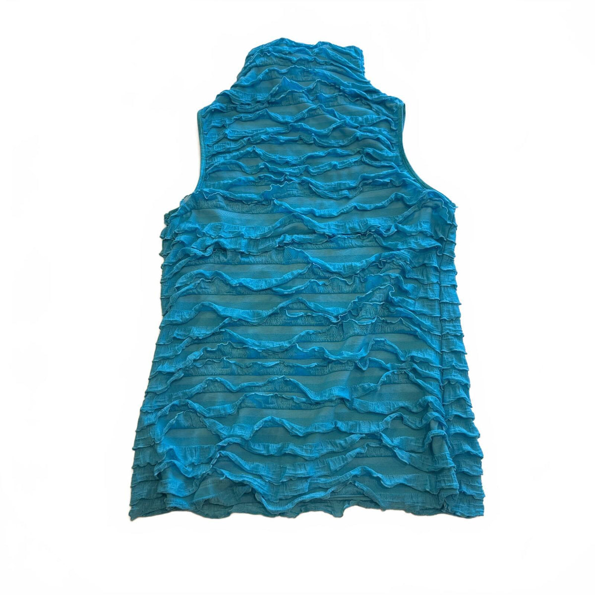 Cocomo Bright Blue Ruffled Frilly Mermaid Core Mock Neck Sleeveless Top Fairy