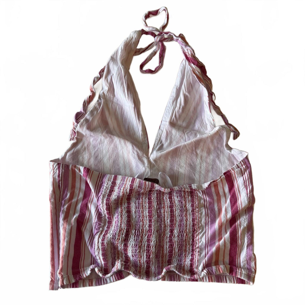 Loft Pink and White Striped Halter Top Cotton Blend Women's Sz M