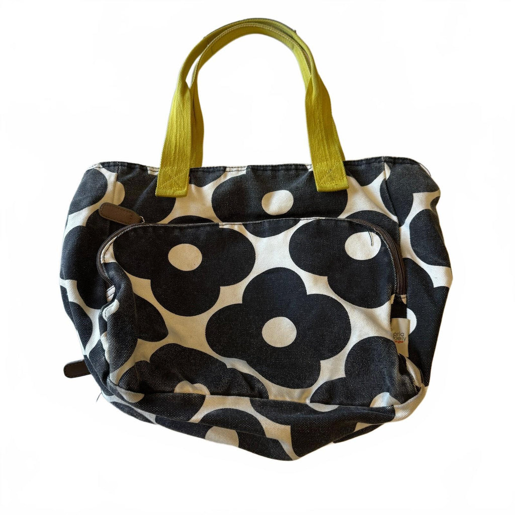 Orla Kiely Target Canvas Tote Bag Black White Floral Print Lime Handles Mod