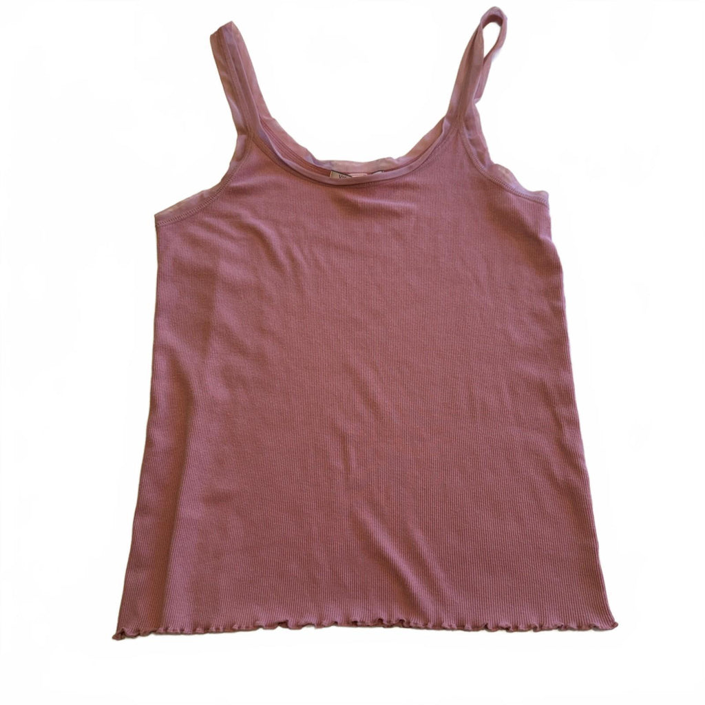 Victoria's Secret Pink Ribbed Ruffled Hem Cotton Modal Blend Tank Top Size XL