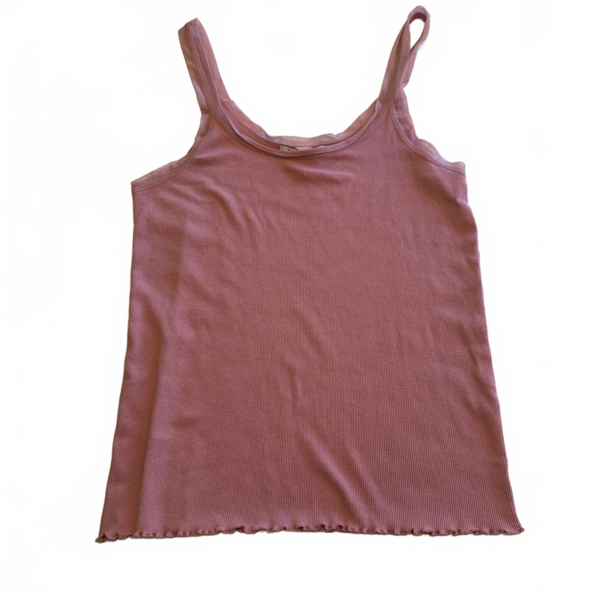 Victoria's Secret Pink Ribbed Ruffled Hem Cotton Modal Blend Tank Top Size XL