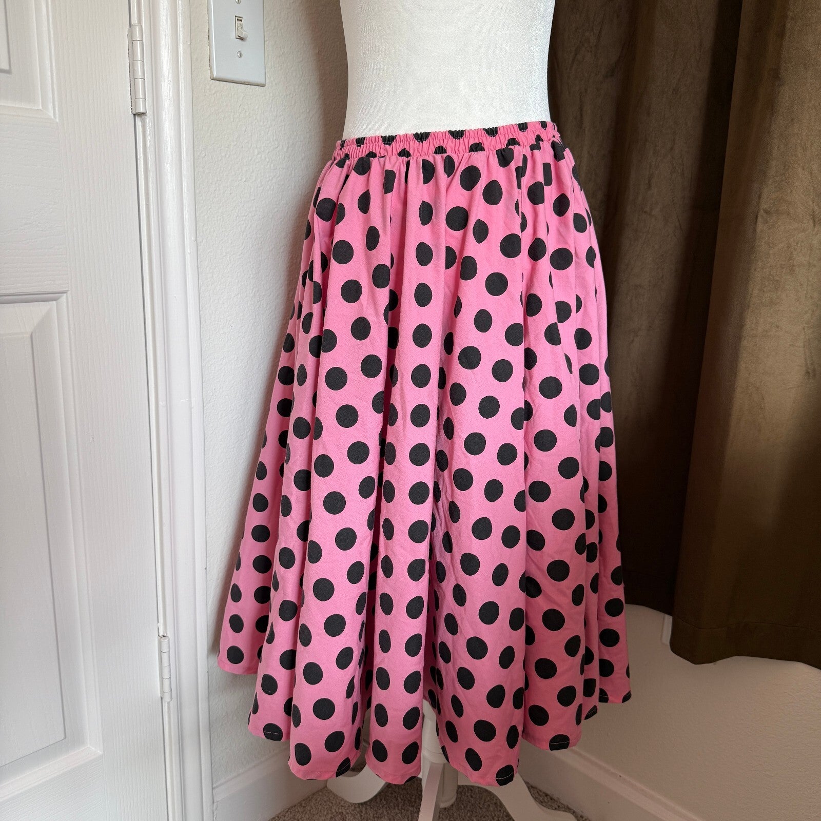 Vintage Pink & Black Polka Dot Women's Pleated Skirt No Size