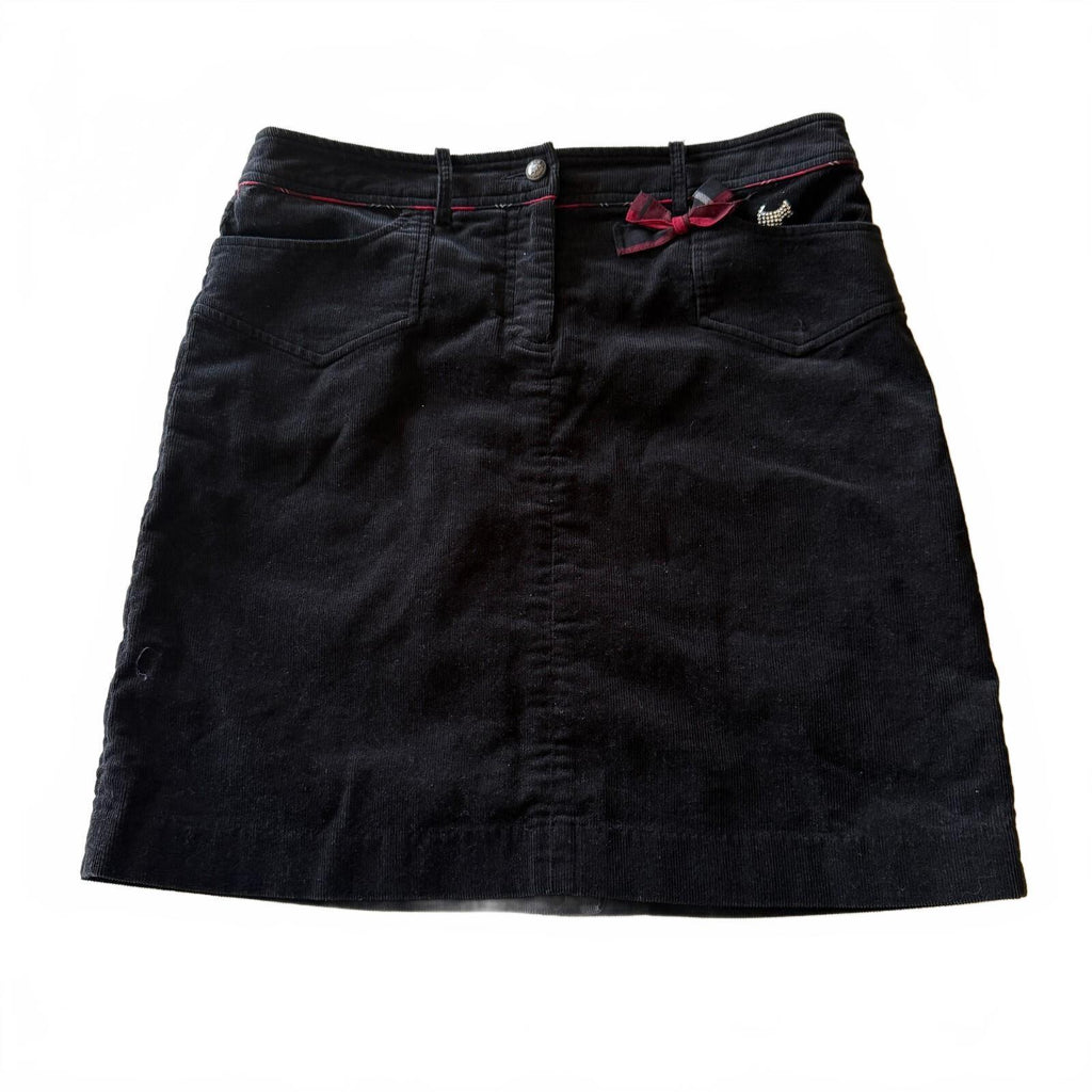 Scottish House Black Corduroy Mini Skirt Plaid Bow Rhinestone Dog Sz L Y2K