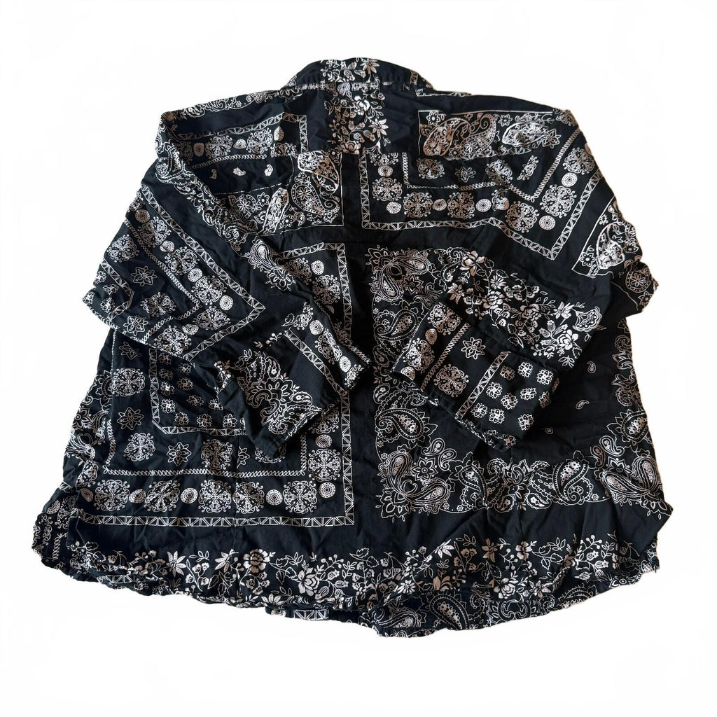 Rebecca Malone Petite Black and White Bandana Print Cotton Button-Up Shirt Sz XL
