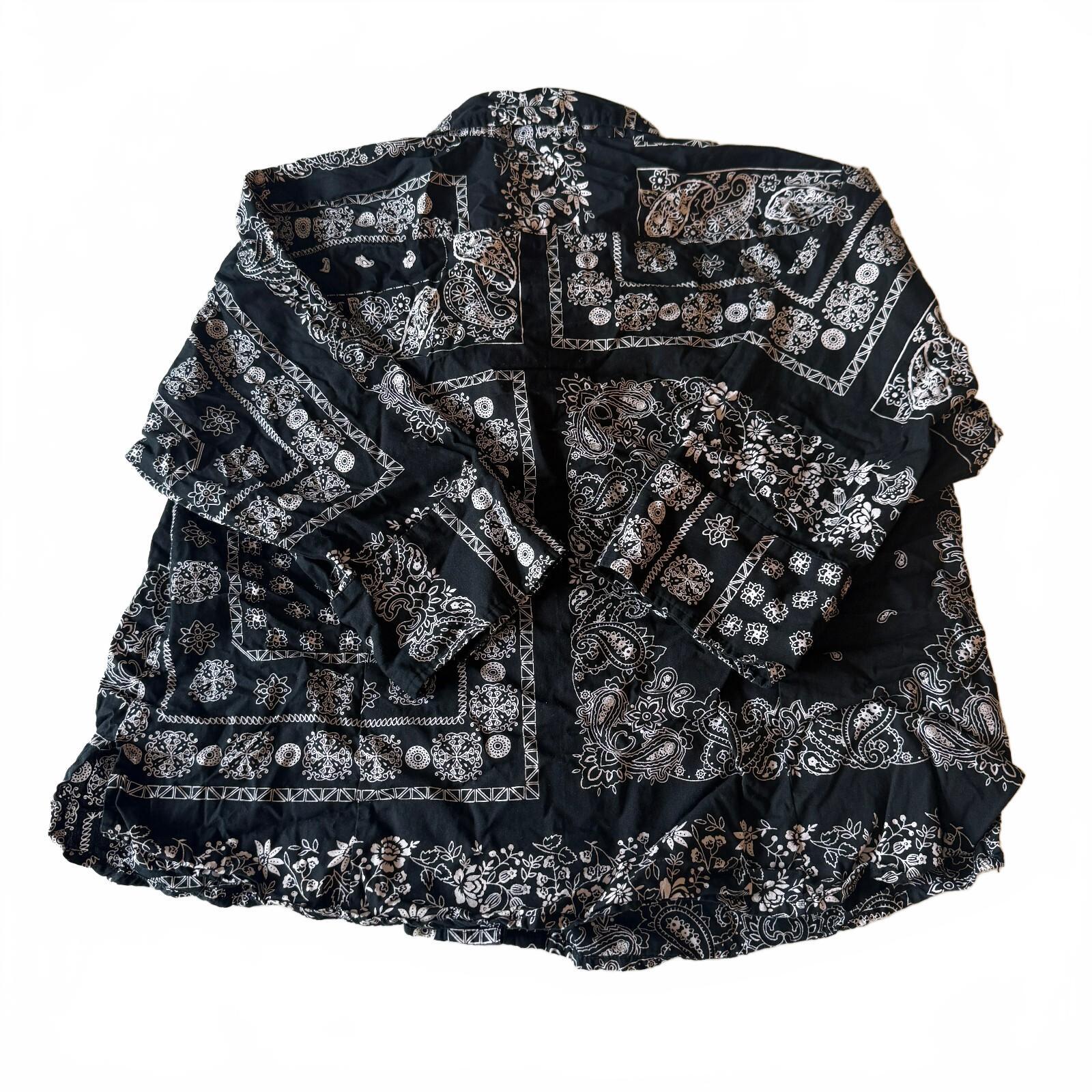 Rebecca Malone Petite Black and White Bandana Print Cotton Button-Up Shirt Sz XL