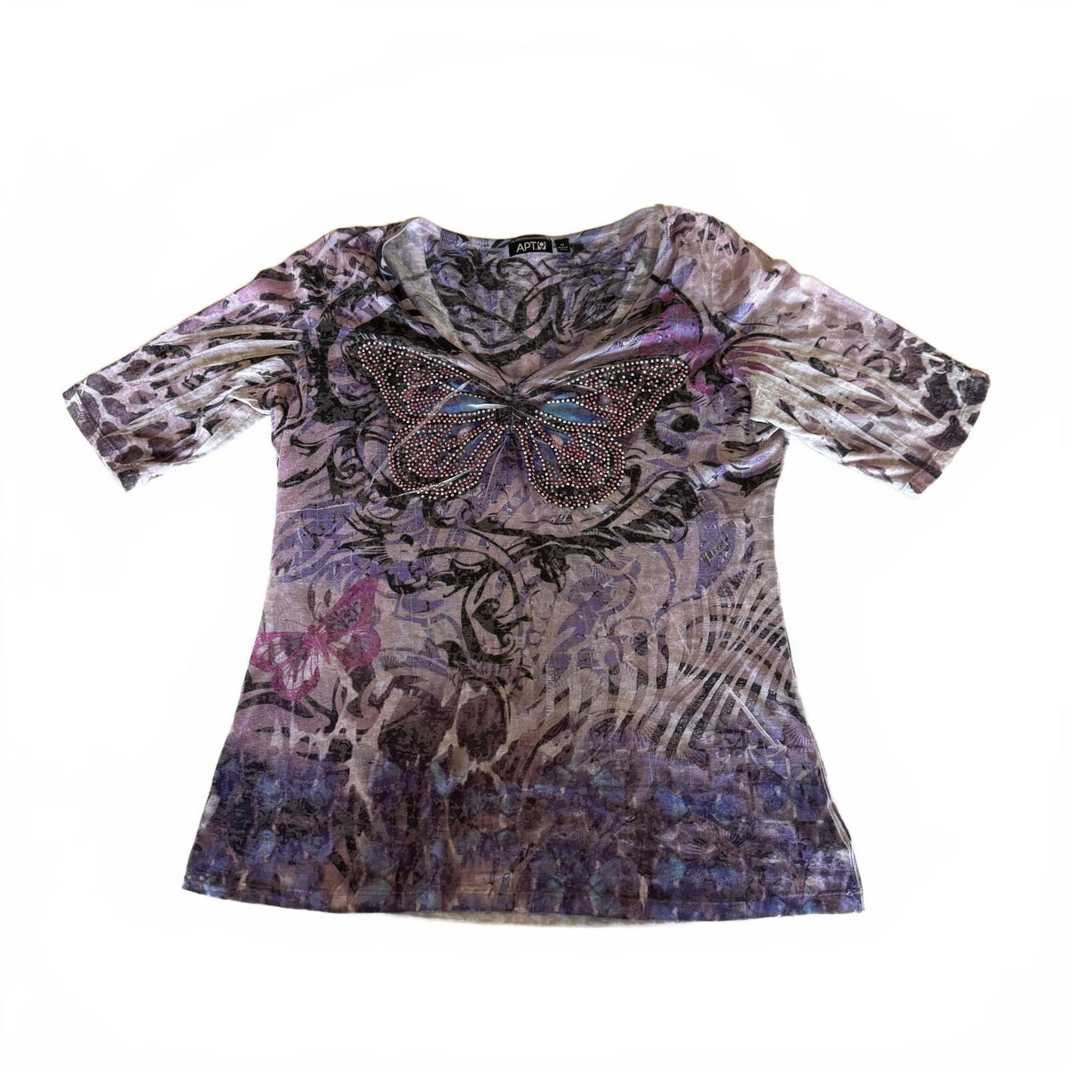 Y2K 90s Butterfly Rhinestone Fairycore Whimsical Apt. 9 Blouse 3/4 Sleeve