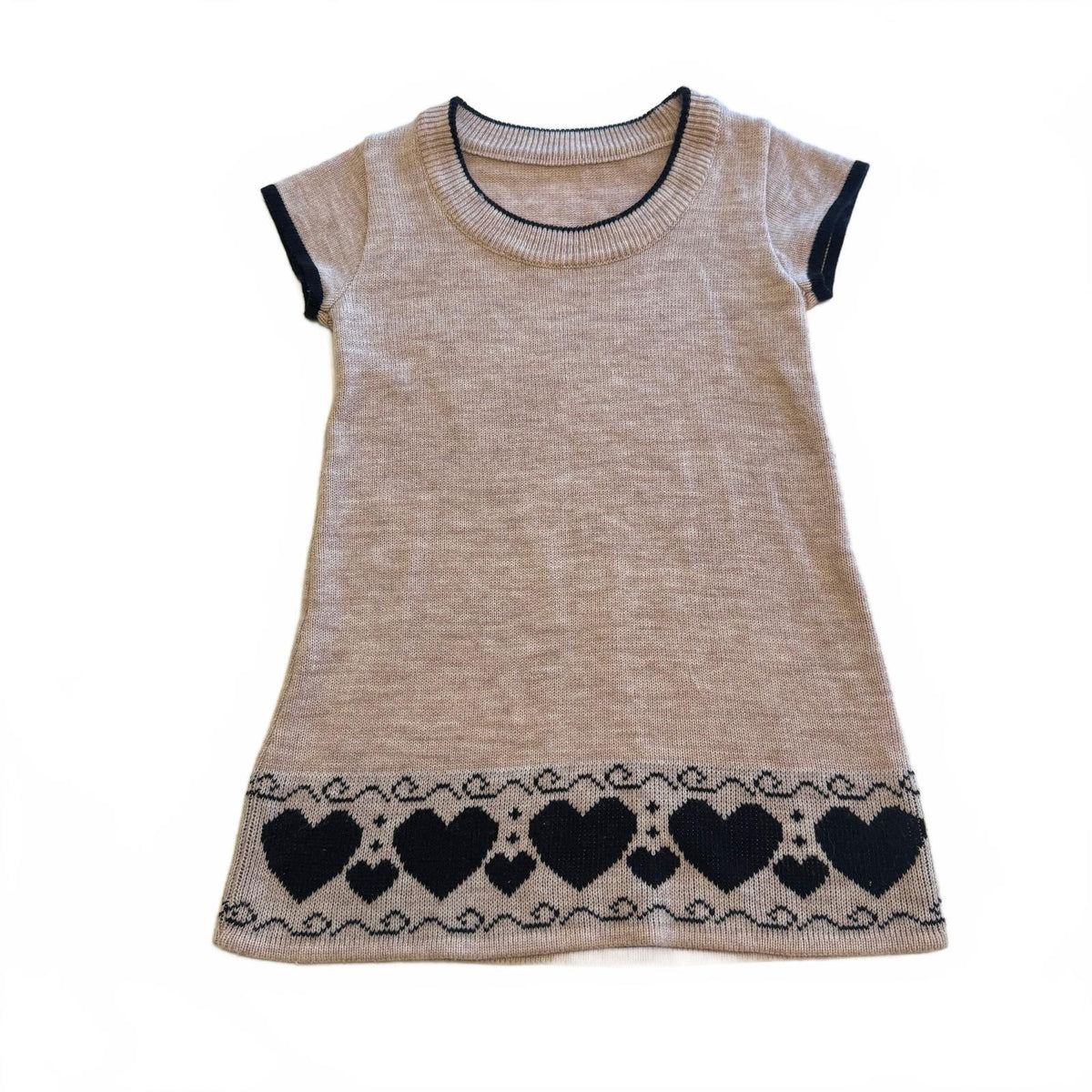 Heart Detail Knit Sweater Mini Dress Cozy Fair Isle Hem Fall Sz Xs/Small