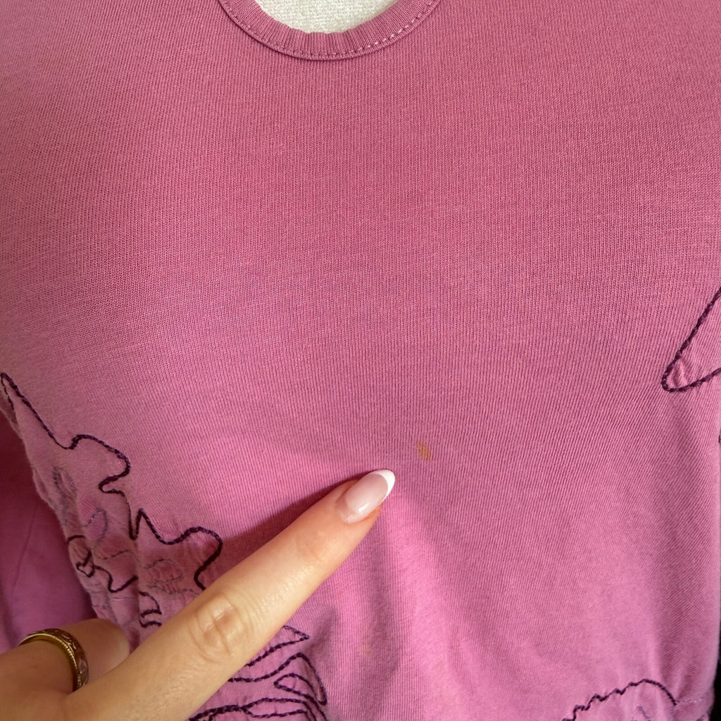 J. Jill Women's Medium Pink Long Sleeve Cotton Top with Floral Embroidery