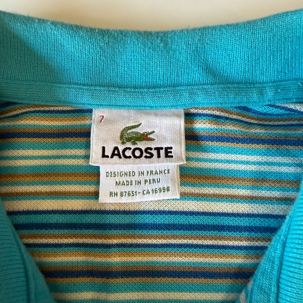 Lacoste Mens XXL Size 7 Striped Polo Shirt Blue Aqua Cotton Preppy Golf