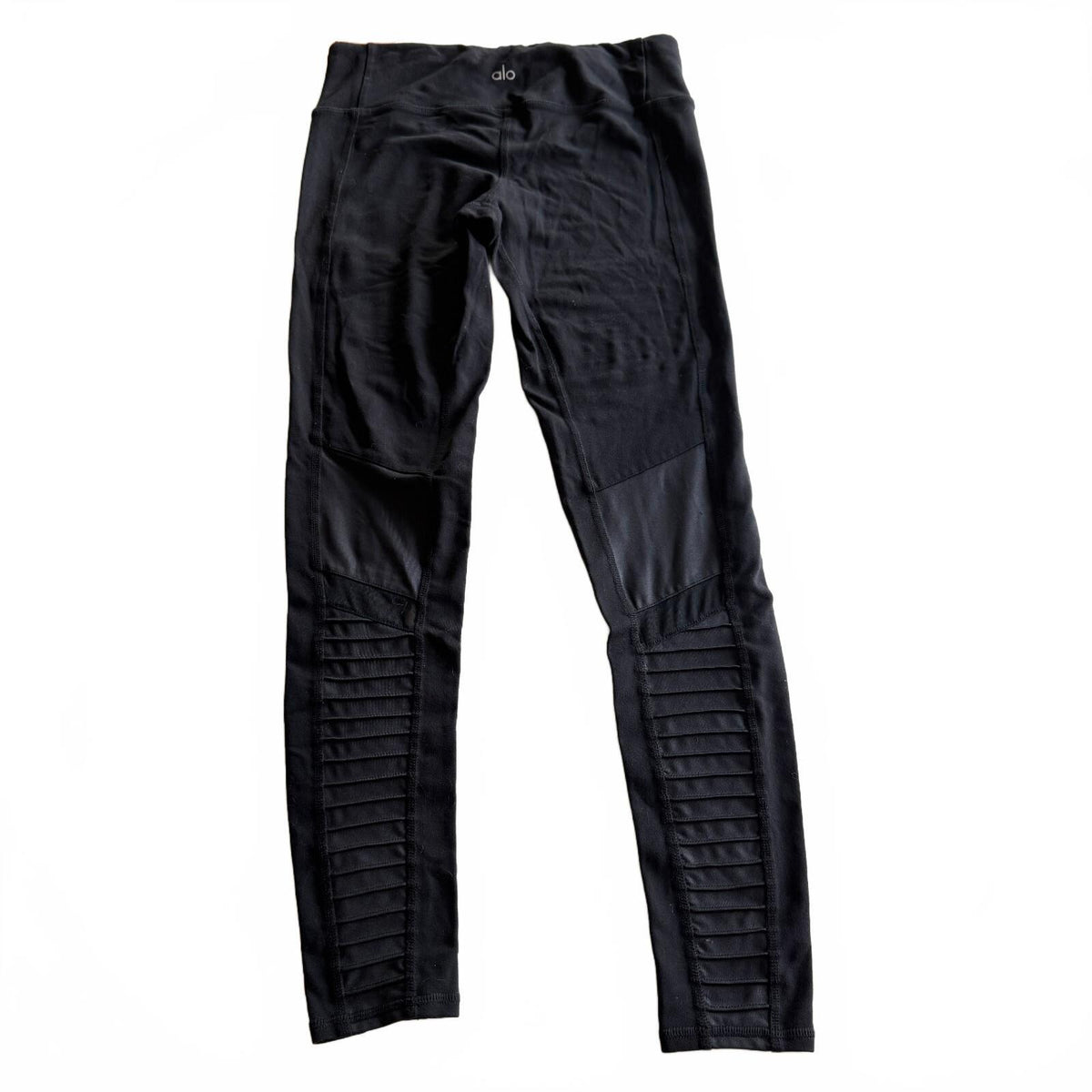 Alo Yoga High Waist Black Moto Leggings Ribbed Panel Black Women's XS