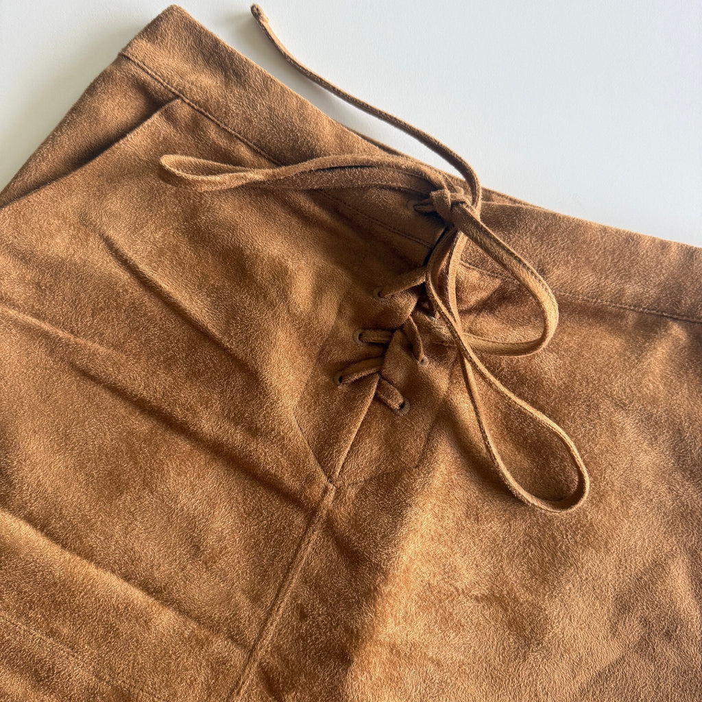 LC Lauren Conrad Faux Suede Mini Skirt Western Lace Up Boho Size 4