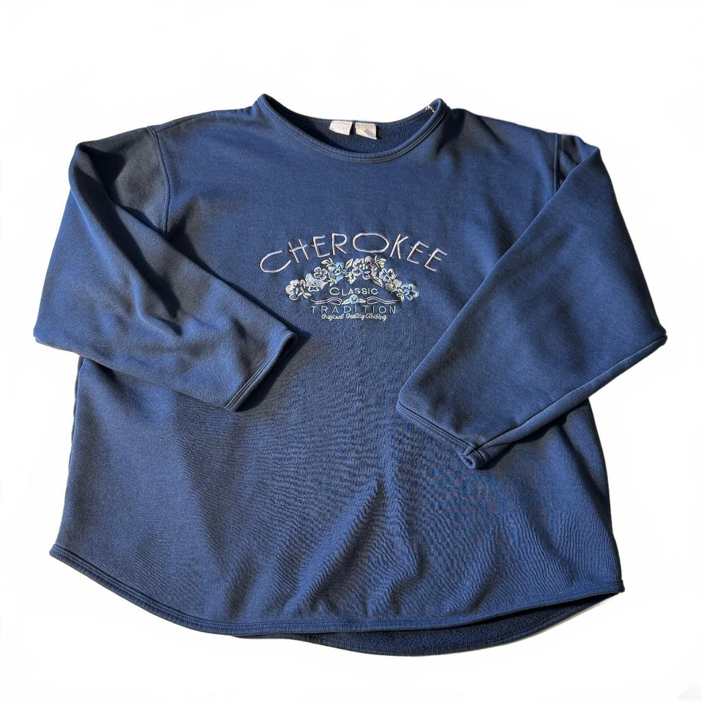 Vtg 90s Cherokee Cozy Floral Fisherman Embroidered Crewneck Sweatshirt Grandma