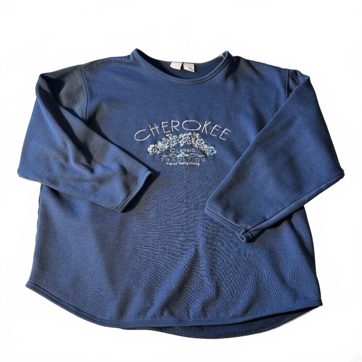 Vtg 90s Cherokee Cozy Floral Fisherman Embroidered Crewneck Sweatshirt Grandma