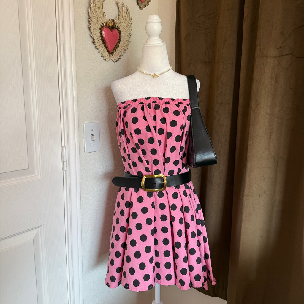 Vintage Pink & Black Polka Dot Women's Pleated Skirt No Size