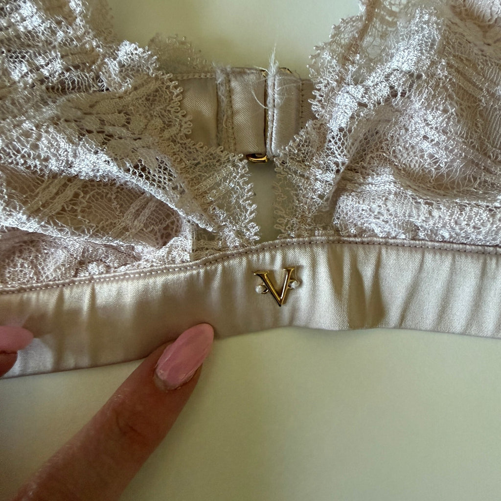 Victoria's Secret Lace Bralette Baby Pink Coquette Sz Medium DD Lace Lingerie
