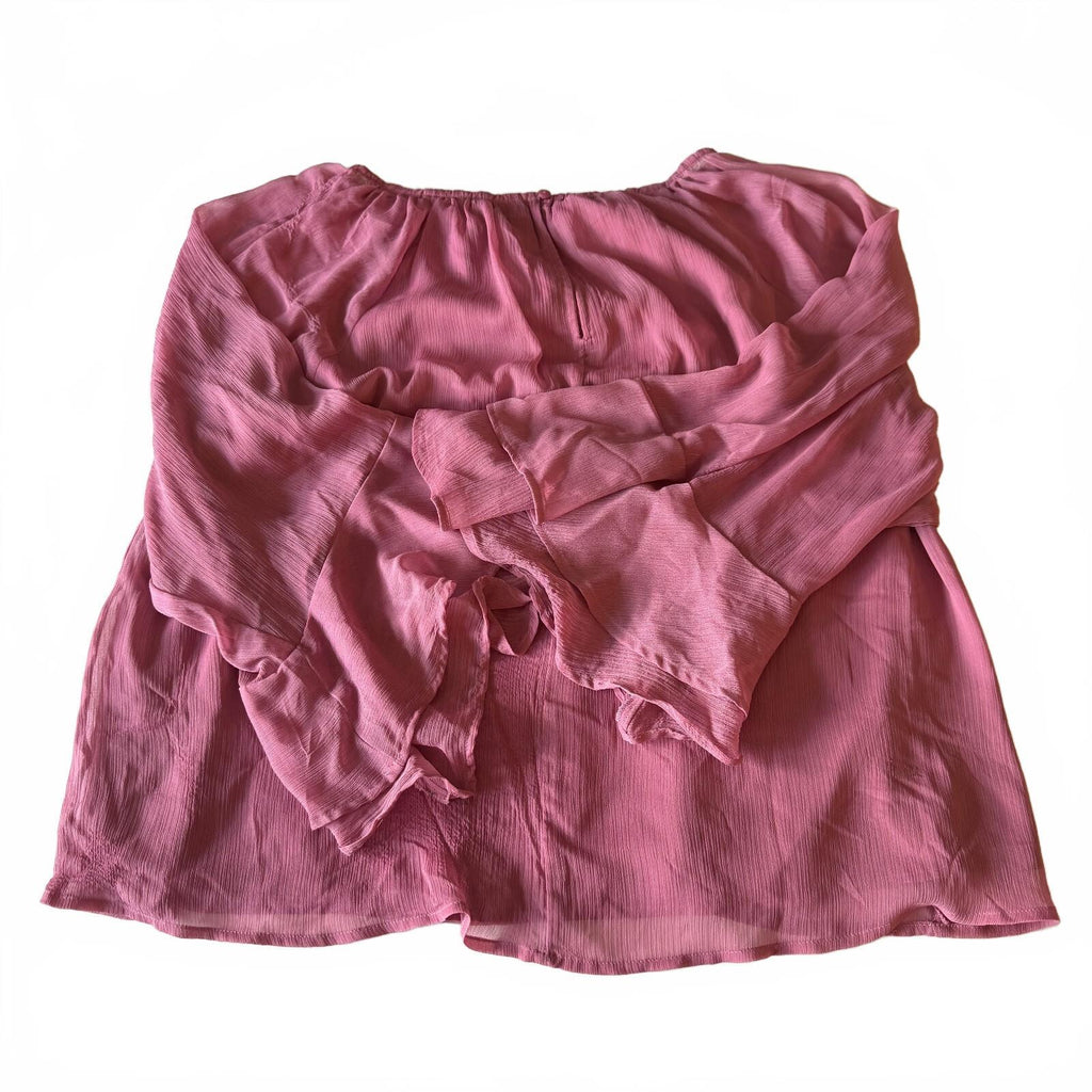 LOFT Women's Large Mauve Pink Off Shoulder Bell Sleeve Blouse Flowy Boho Top