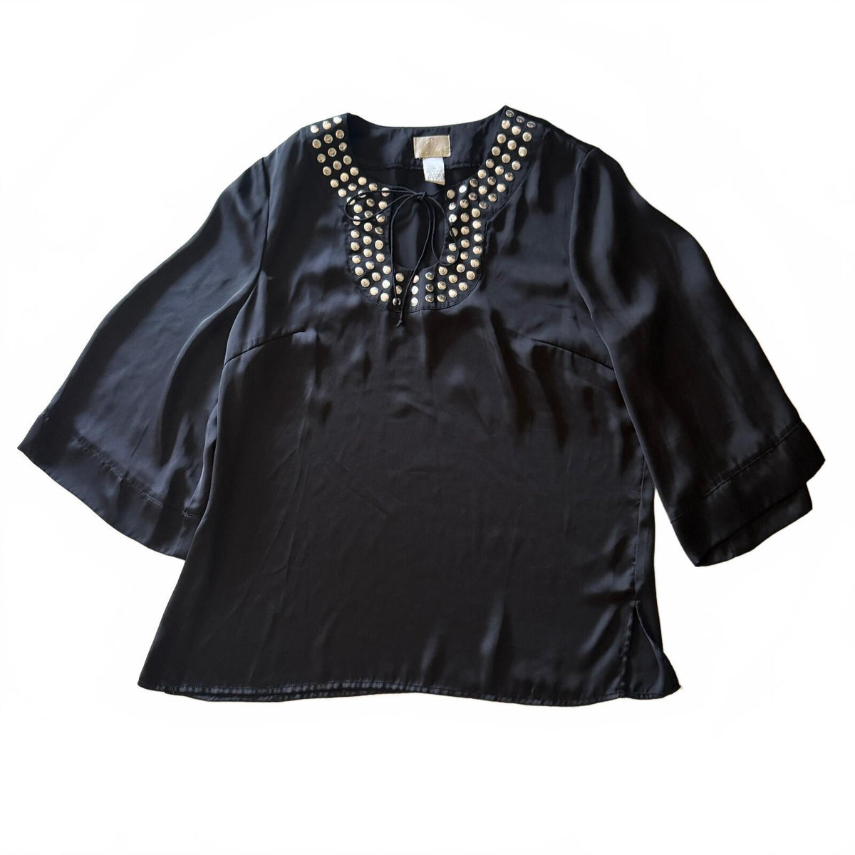 Y2K 1990s Beaded Studded Tie Detail Blouse Boho Chic Hot In Hollywood Sz M