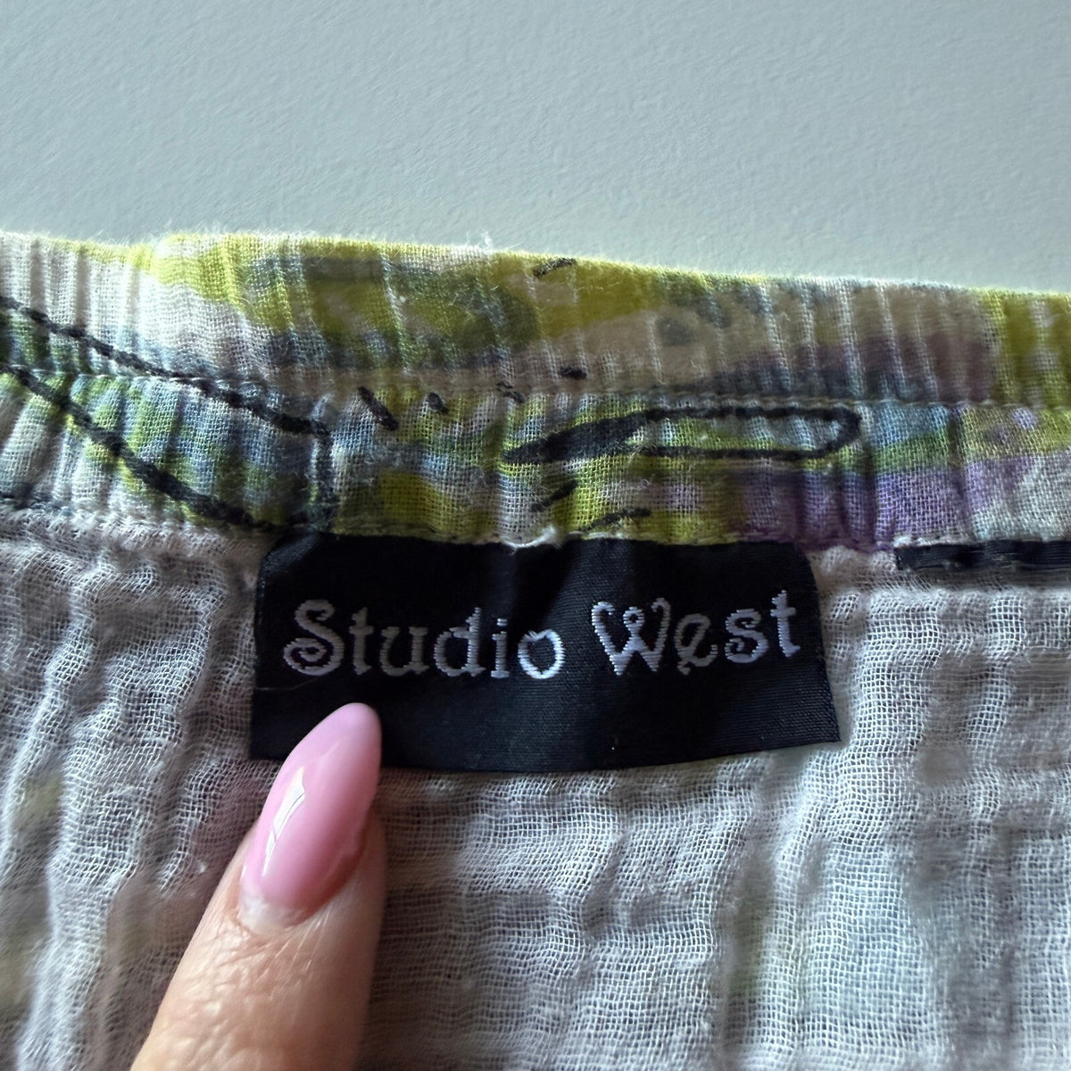 Studio West Tiered Mini Skirt Abstract Print Boho Festival Y2K Whimsigoth Fairy