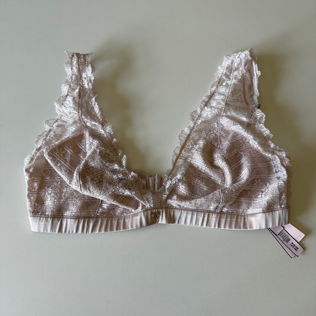 Victoria's Secret Lace Bralette Baby Pink Coquette Sz Medium DD Lace Lingerie