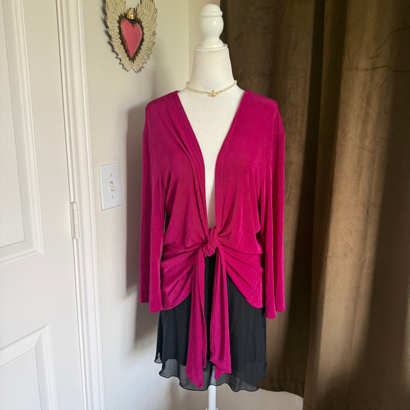Chico's Travelers Magenta Front Tie Cardigan Size 3, 95% Acetate 5% Spandex, USA