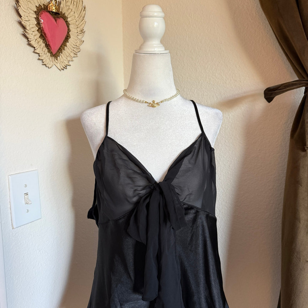 Joyspun Coquette Mesh Sheer Black Satin Tie-Front Camisole Top XL (16-18)