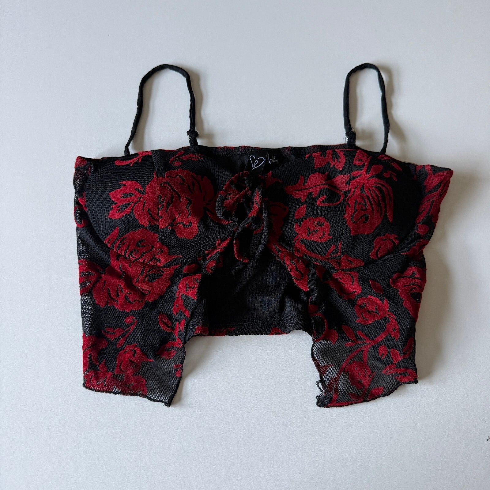 Windsor Medium Black and Red Floral Fairy Crop Top with Adjustable Straps