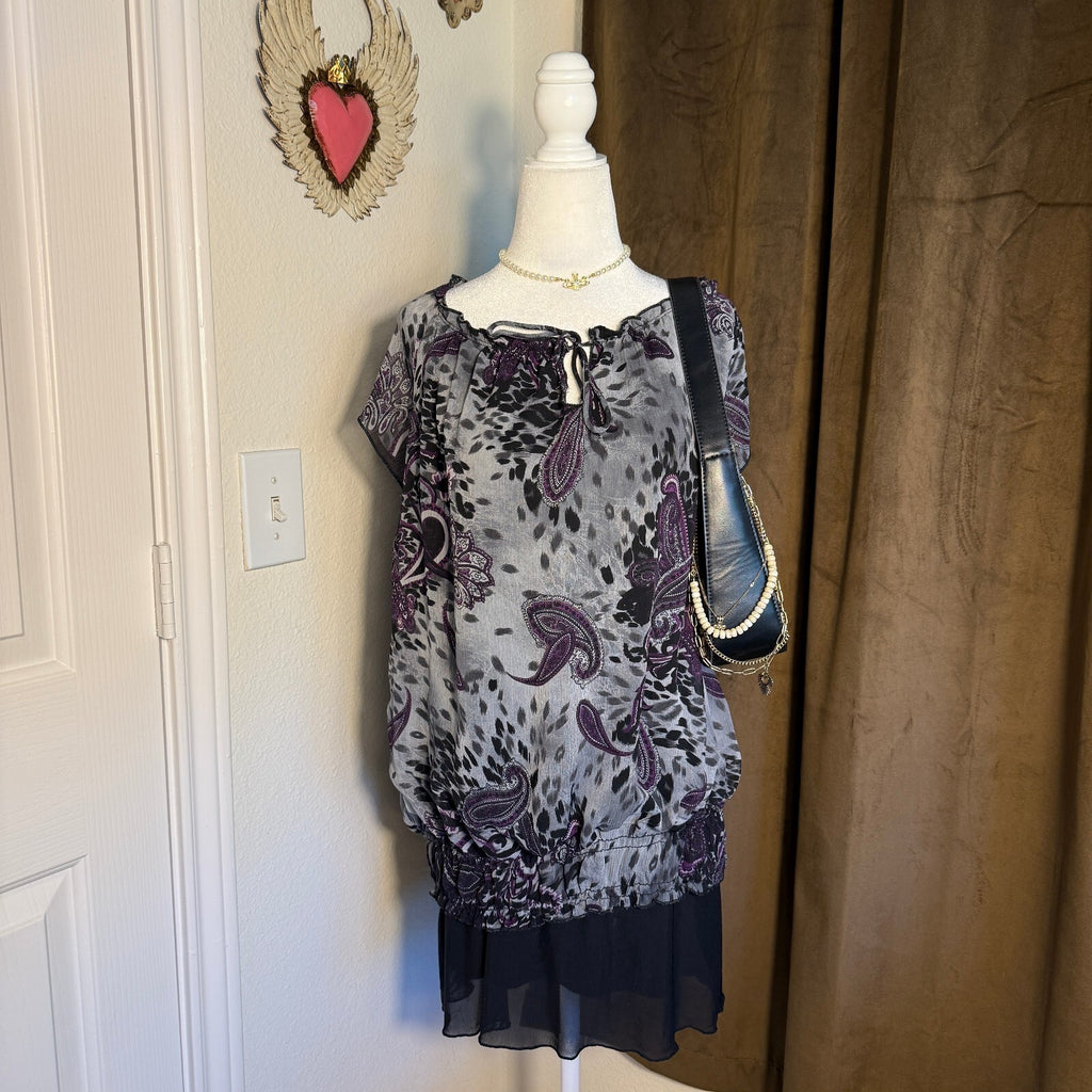 Judith Y2K Brand Sheer Chiffon Cinched Waist Tie Detail Blouse Boho Whimsical 2X