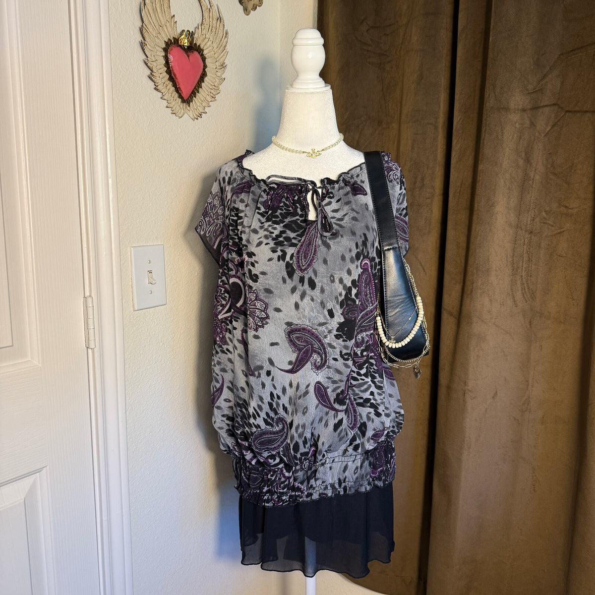 Judith Y2K Brand Sheer Chiffon Cinched Waist Tie Detail Blouse Boho Whimsical 2X