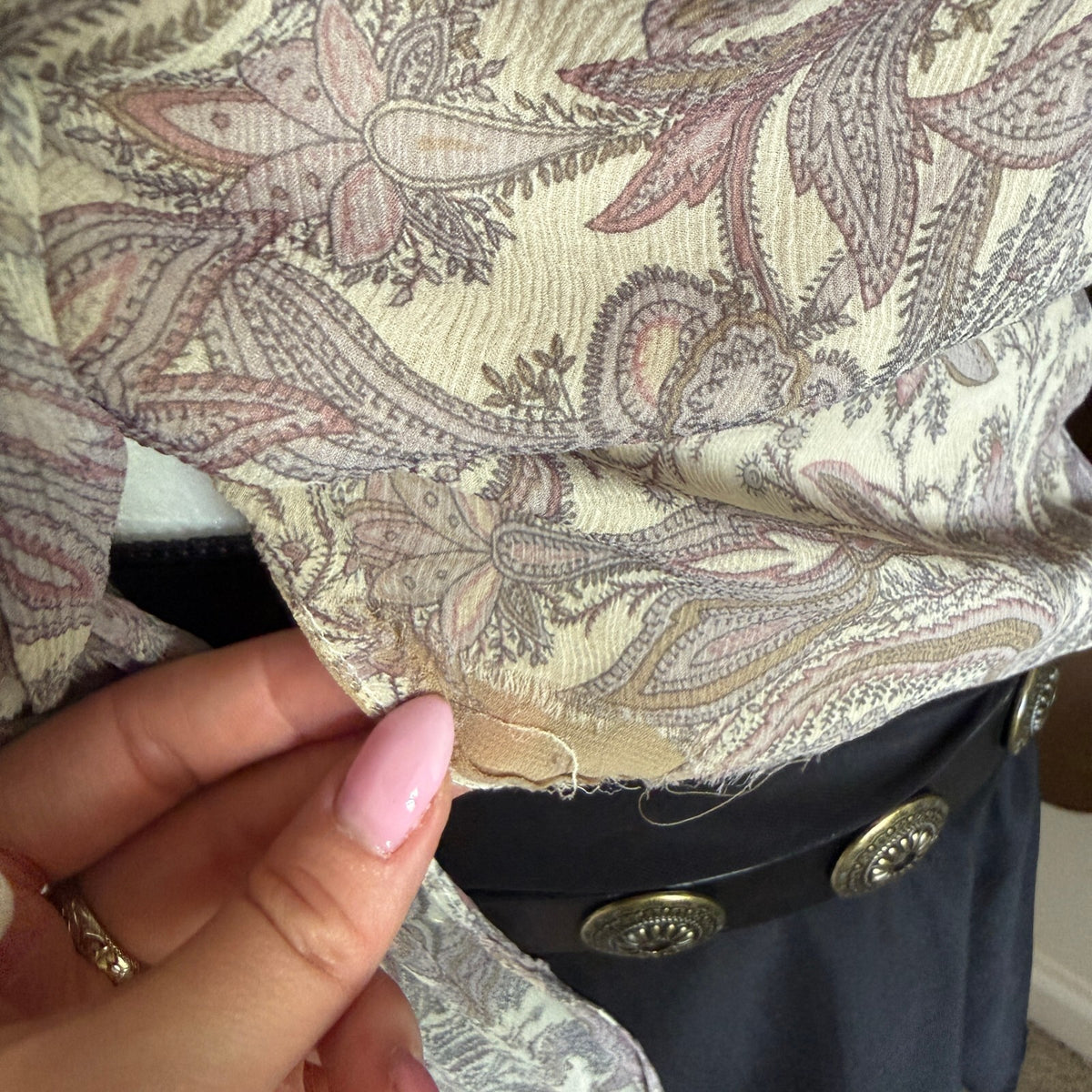 Vtg Dana Buchman Silk Paisley Tie-Front Silk Floral Blouse Cottagecore Y2K Sz 14