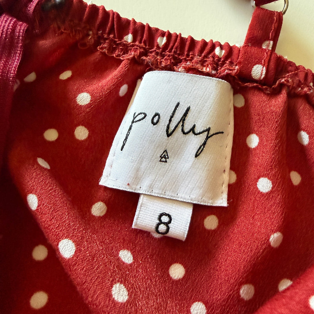 Princess Polly Red Polka Dot Frilly Ruffled Hem Wrap Detail Mini Dress Size 8