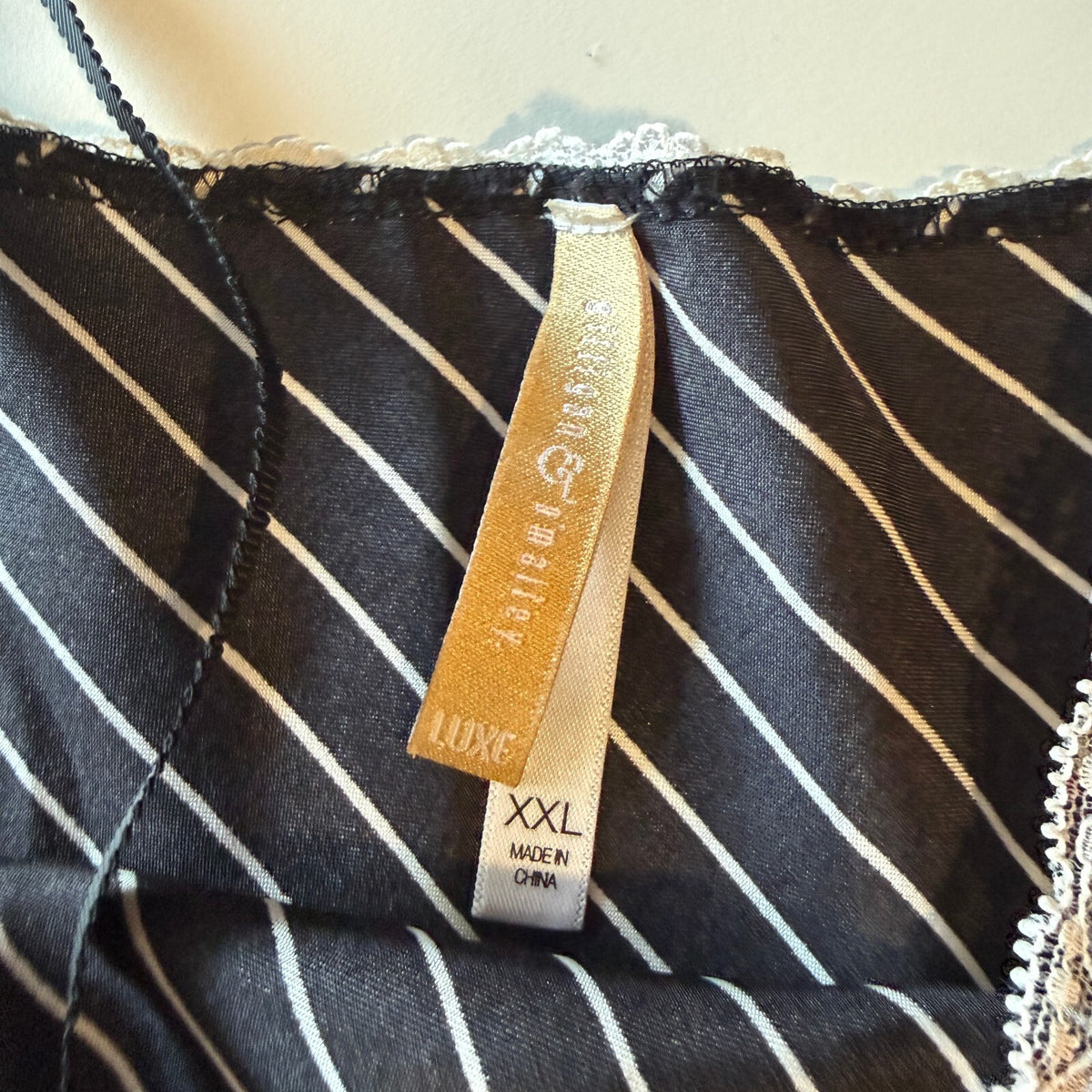 Gilligan & O'Malley Luxe Black Pinstripe Satin Nightgown Slip Sz XXL Coquette